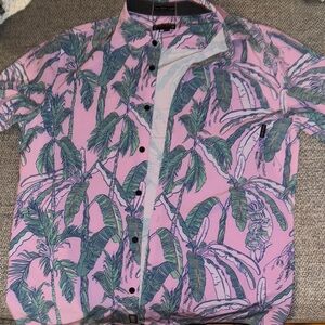 Baha Llama Pink and Green Palm Print Shirt